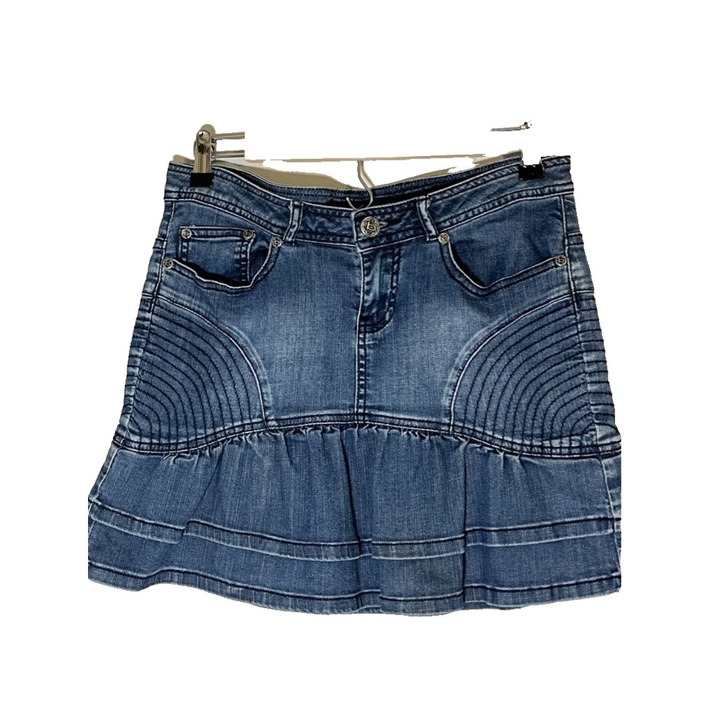 Retro Denim Ruffle Mini Skirt L Western Grunge Skater Festival Preppy